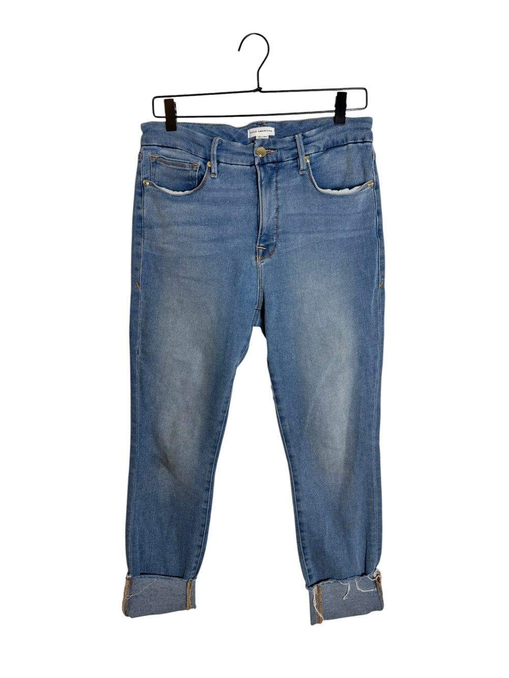 Good American Good Legs Crop Jeans Blue Raw Hem Size 10 / 30 - GL941CET